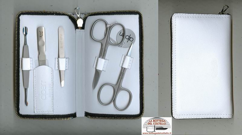 Manicure set white leather zip