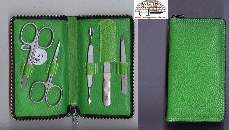 Manicure set green leather zip