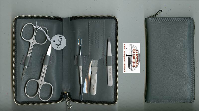 Manicure set grey leather zip